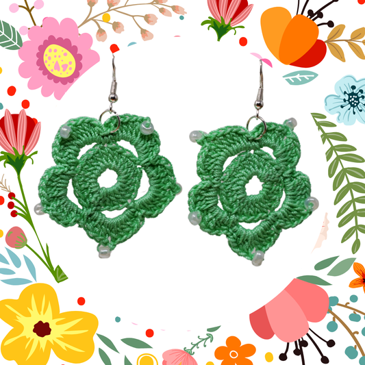 green crochet earrings