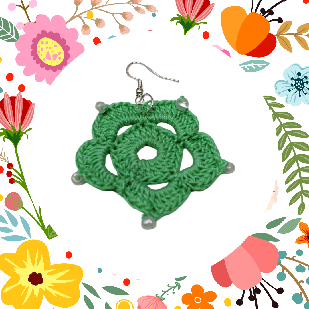 green crochet earrings