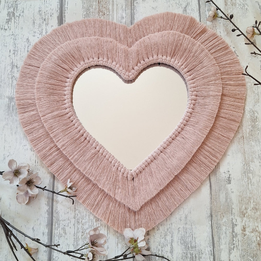 heart shaped macrame mirrors