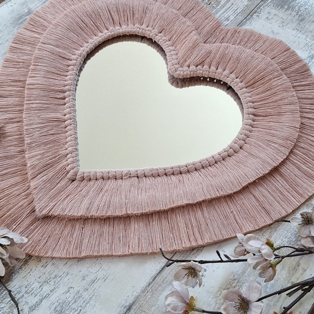 heart shaped macrame mirrors