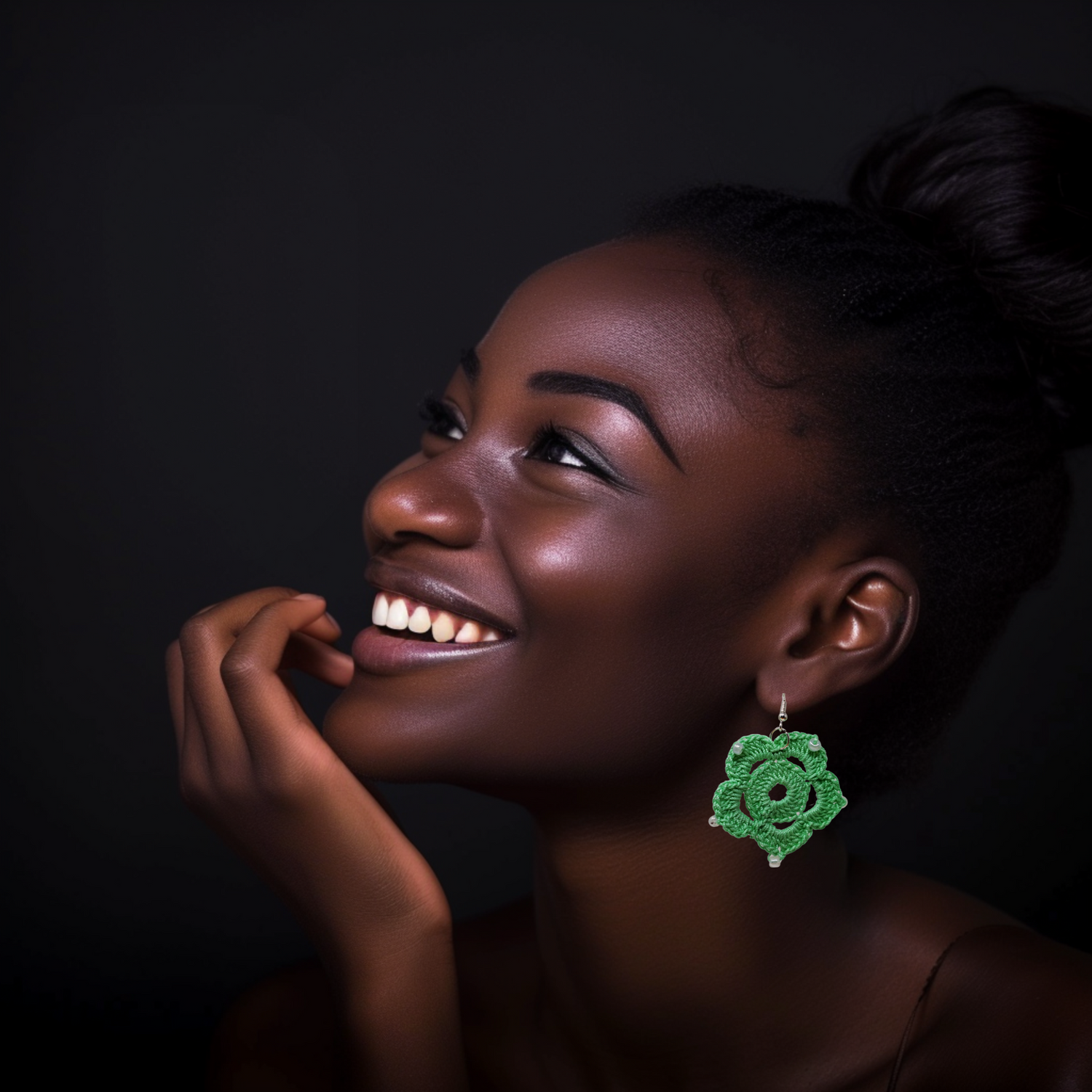 green crochet earrings