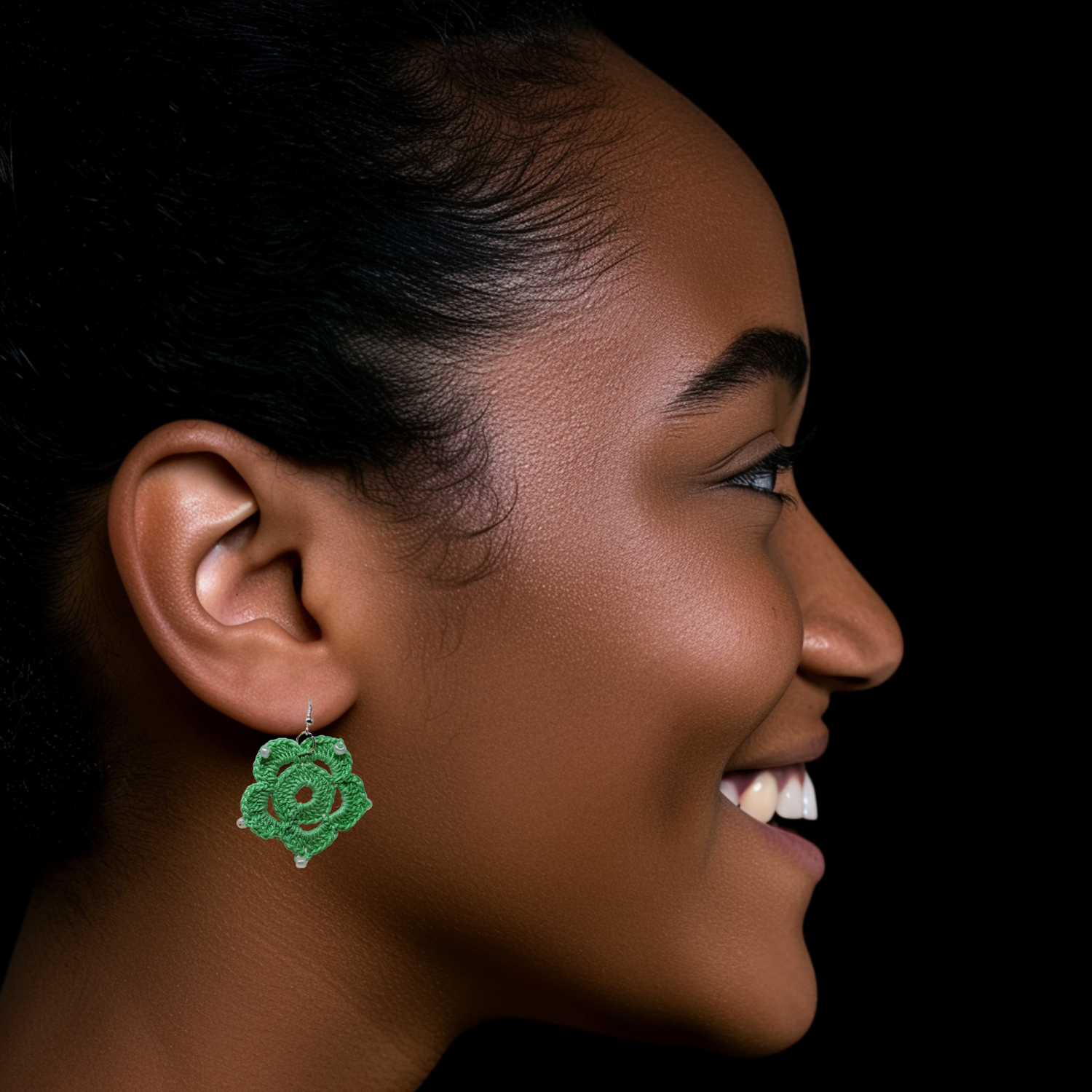 green crochet earrings