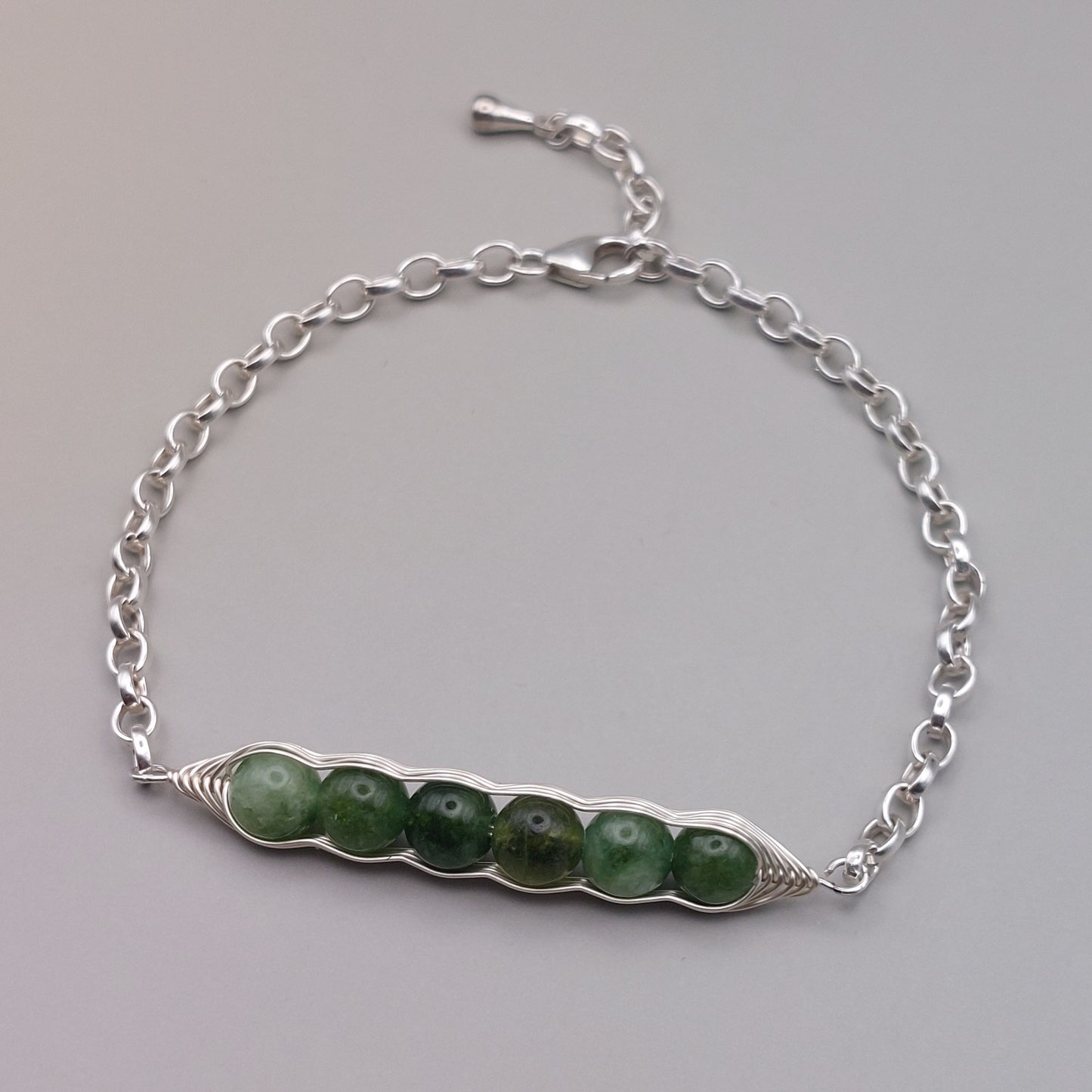 Green Jade Pea Pod Bracelet | Gemstone Pea Pod Bracelet