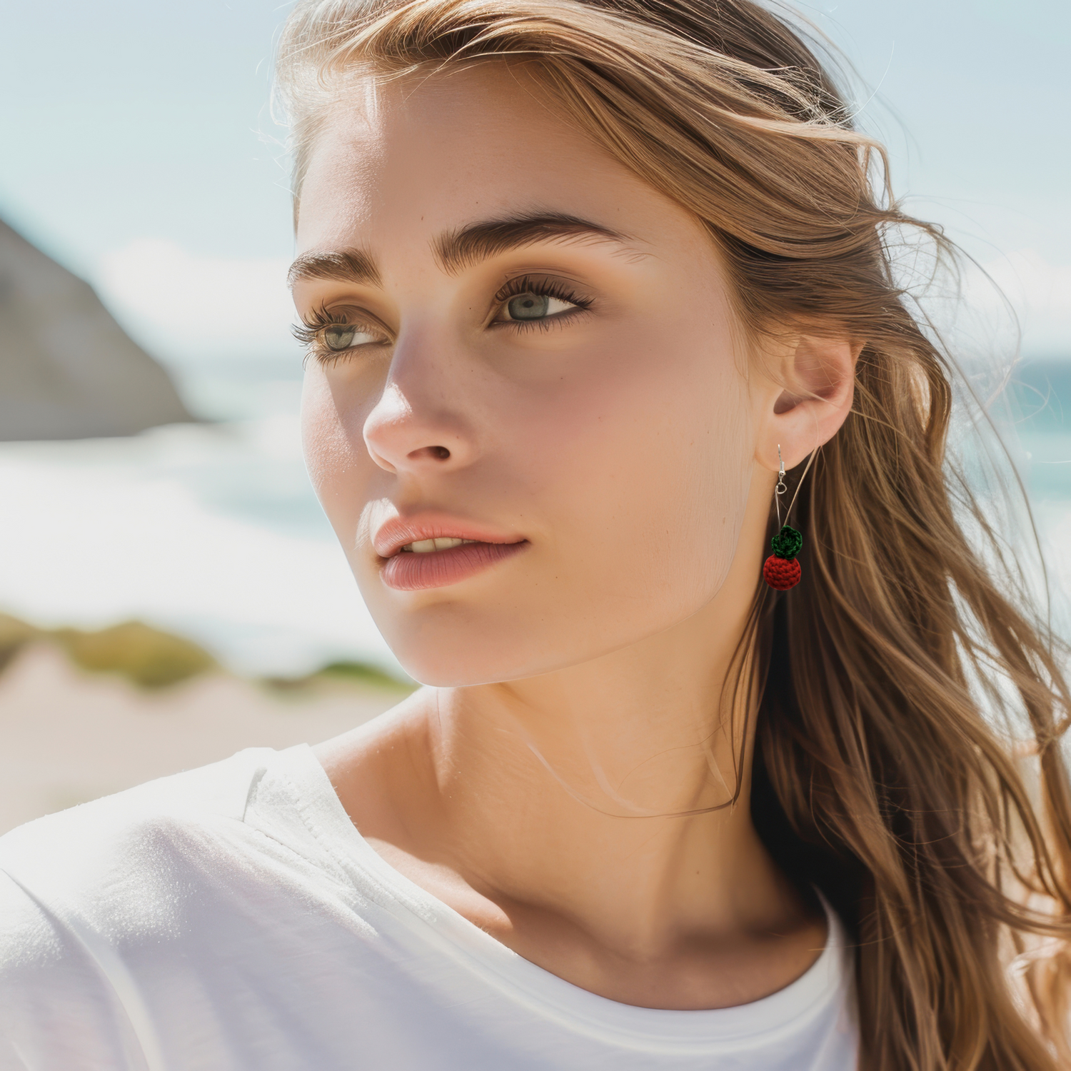 apple crochet earrings