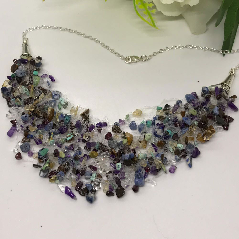 HANDMADE Gemstone Bead deals Necklace Crochet