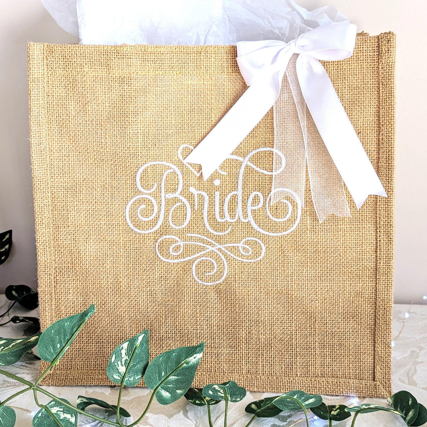 personalised jute wedding bag 