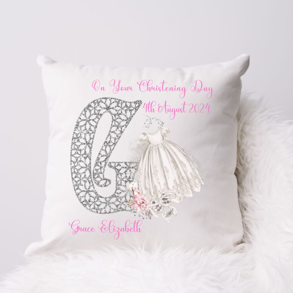 Personalised Christening Gift Cushion For A Girl | Christening Present Girl