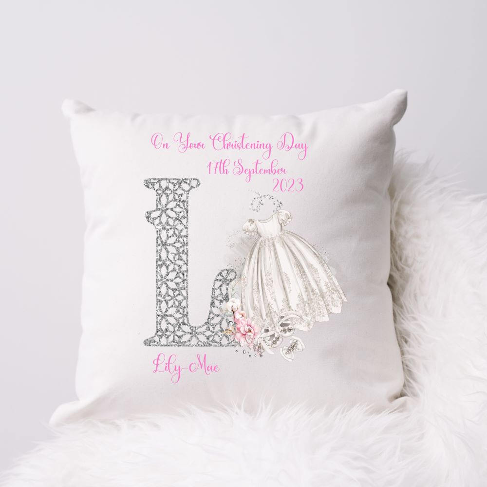 Personalised Christening Gift Cushion For A Girl | Christening Present Girl