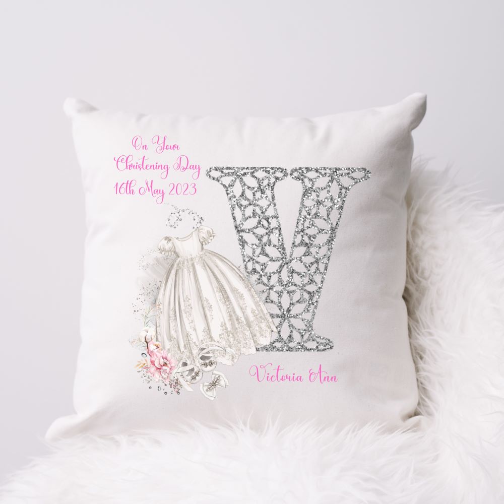 Personalised Christening Gift Cushion For A Girl | Christening Present Girl