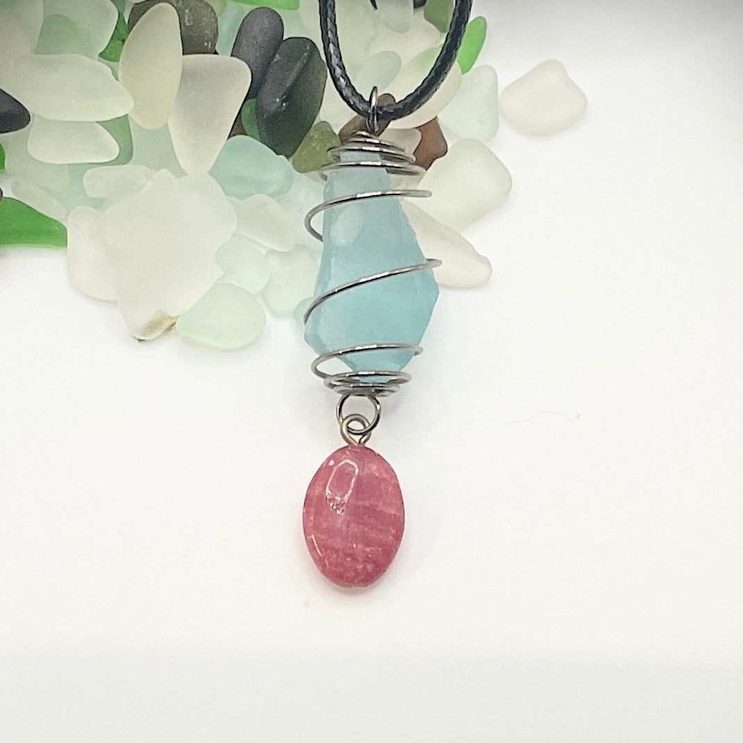 wire wrapped sea glass necklace