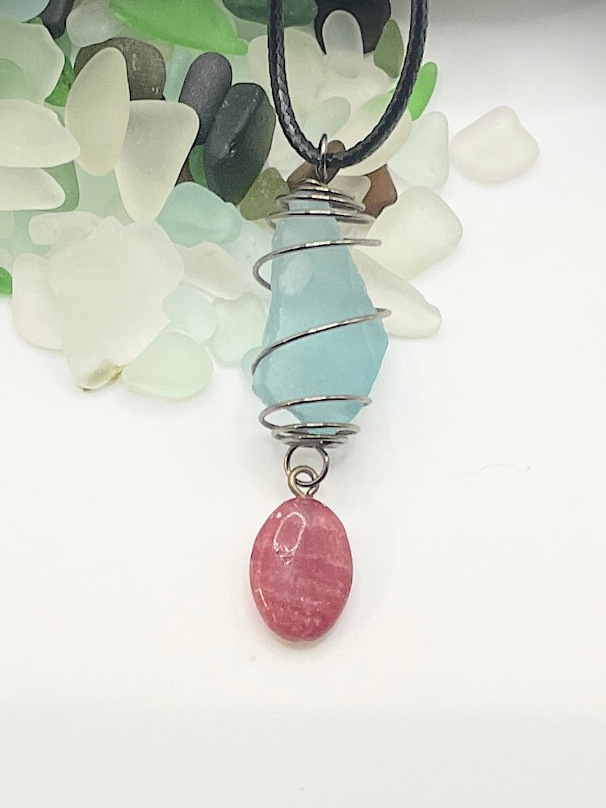 wire wrapped sea glass necklace