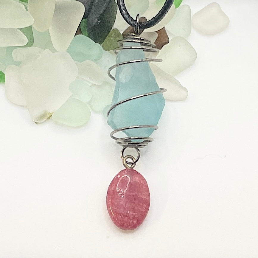 wire wrapped sea glass necklace