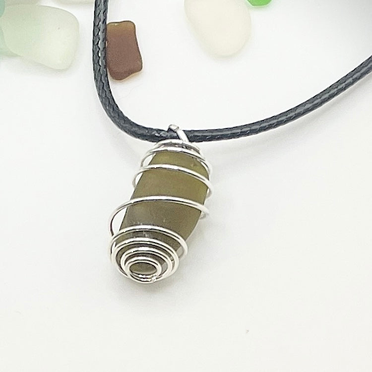 wire wrapped sea glass necklace