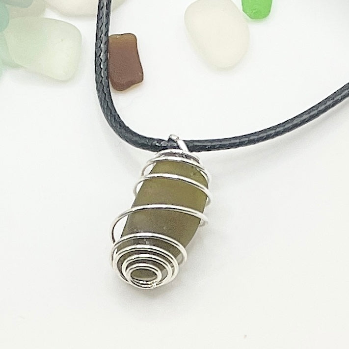 wire wrapped sea glass necklace