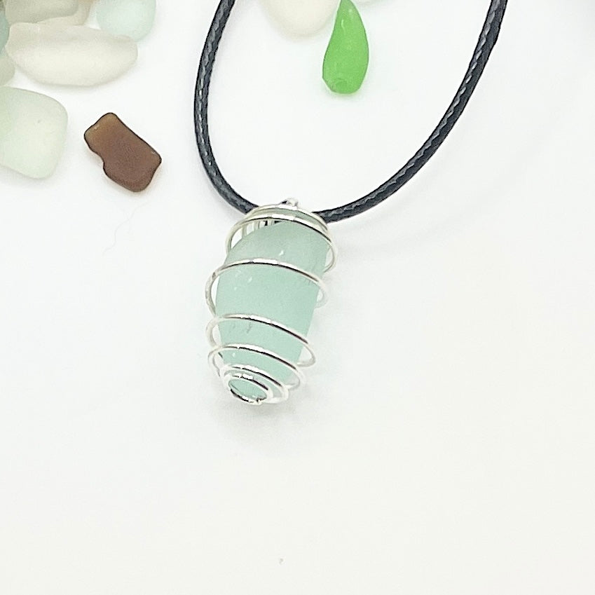 wire wrapped sea glass necklace