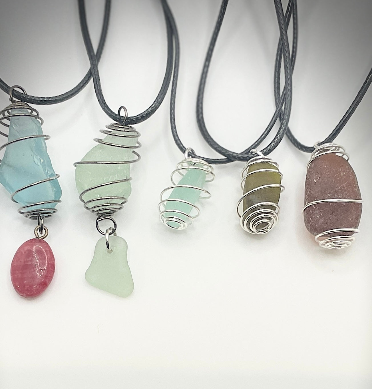 wire wrapped sea glass necklace