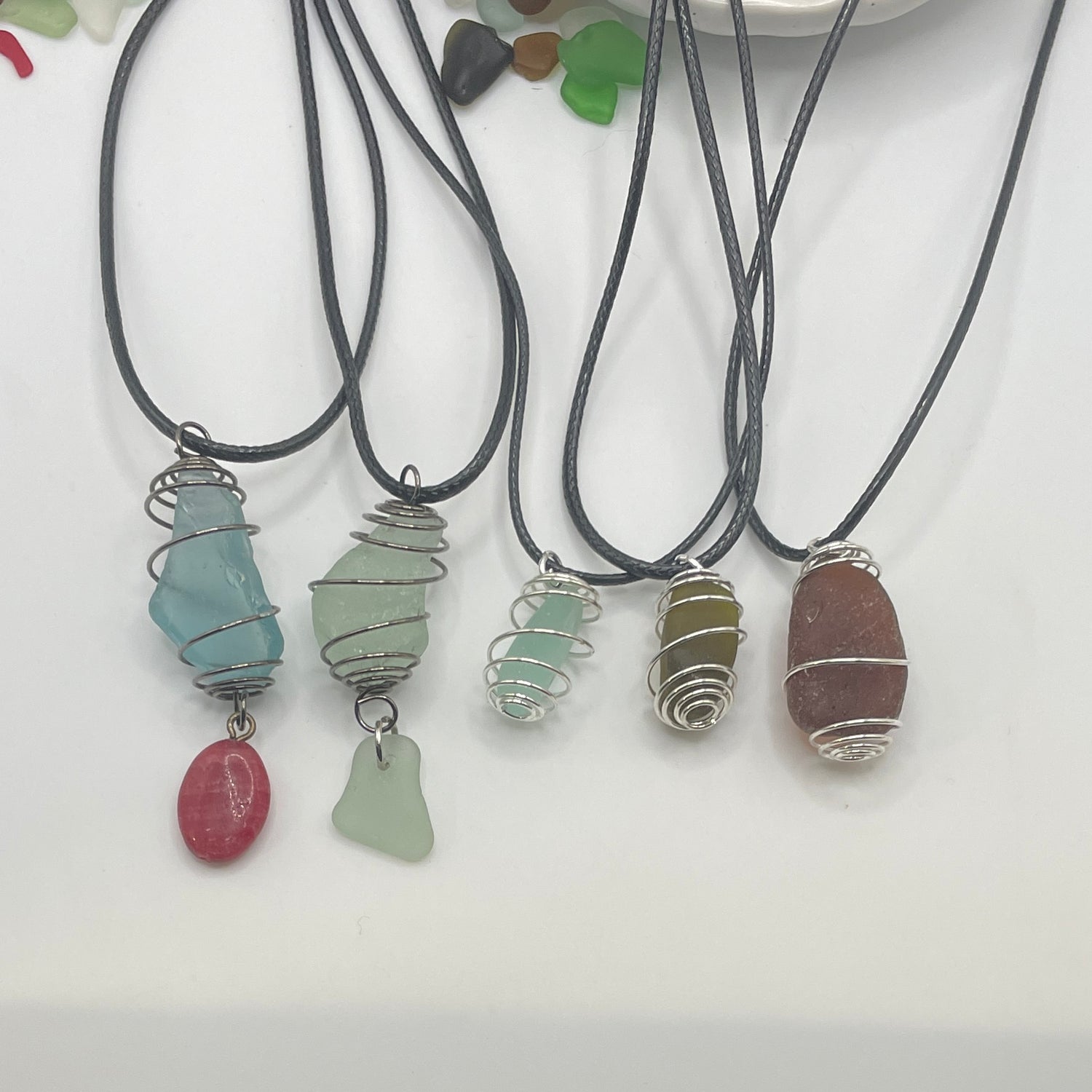 wire wrapped sea glass necklace