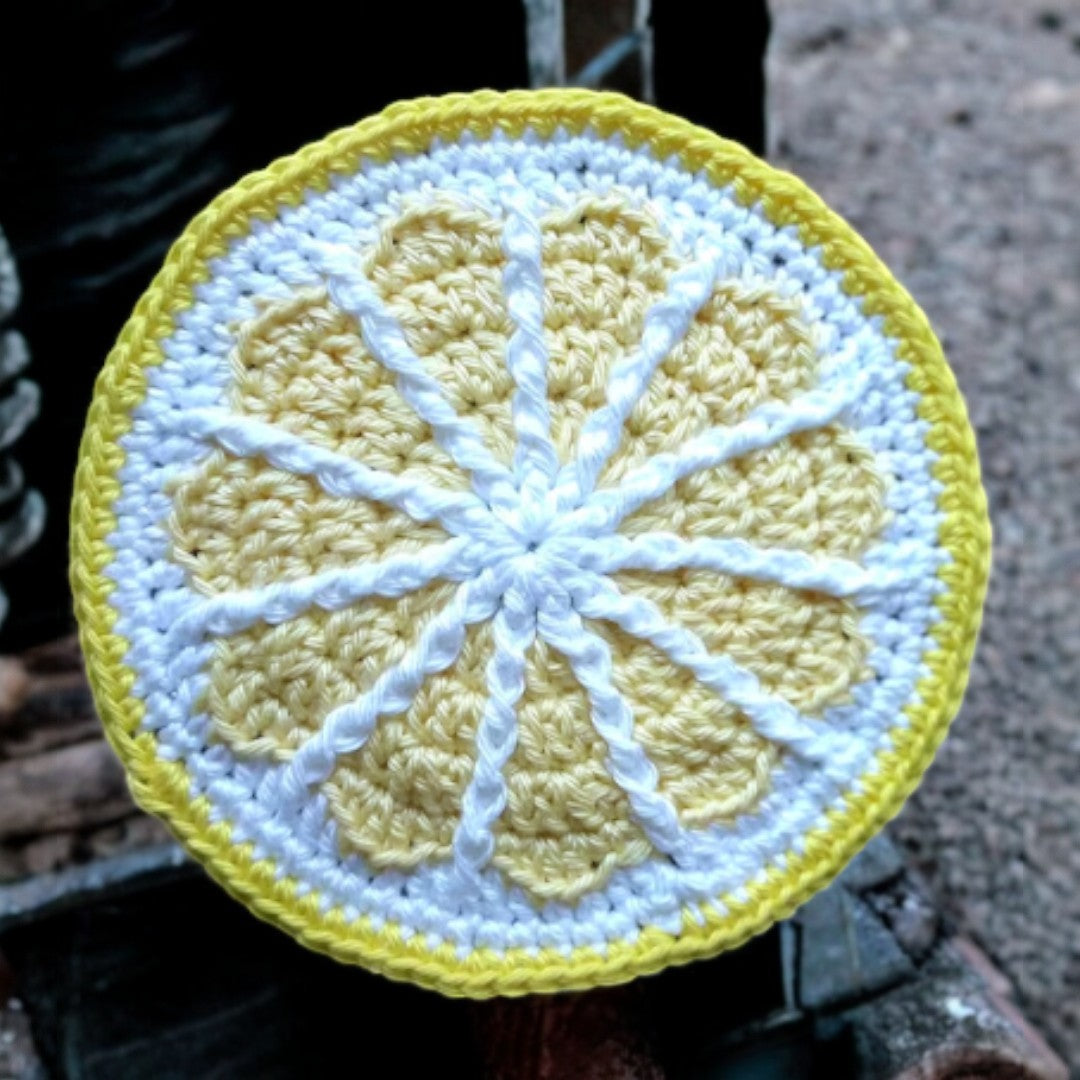 lemon slice crochet coasters