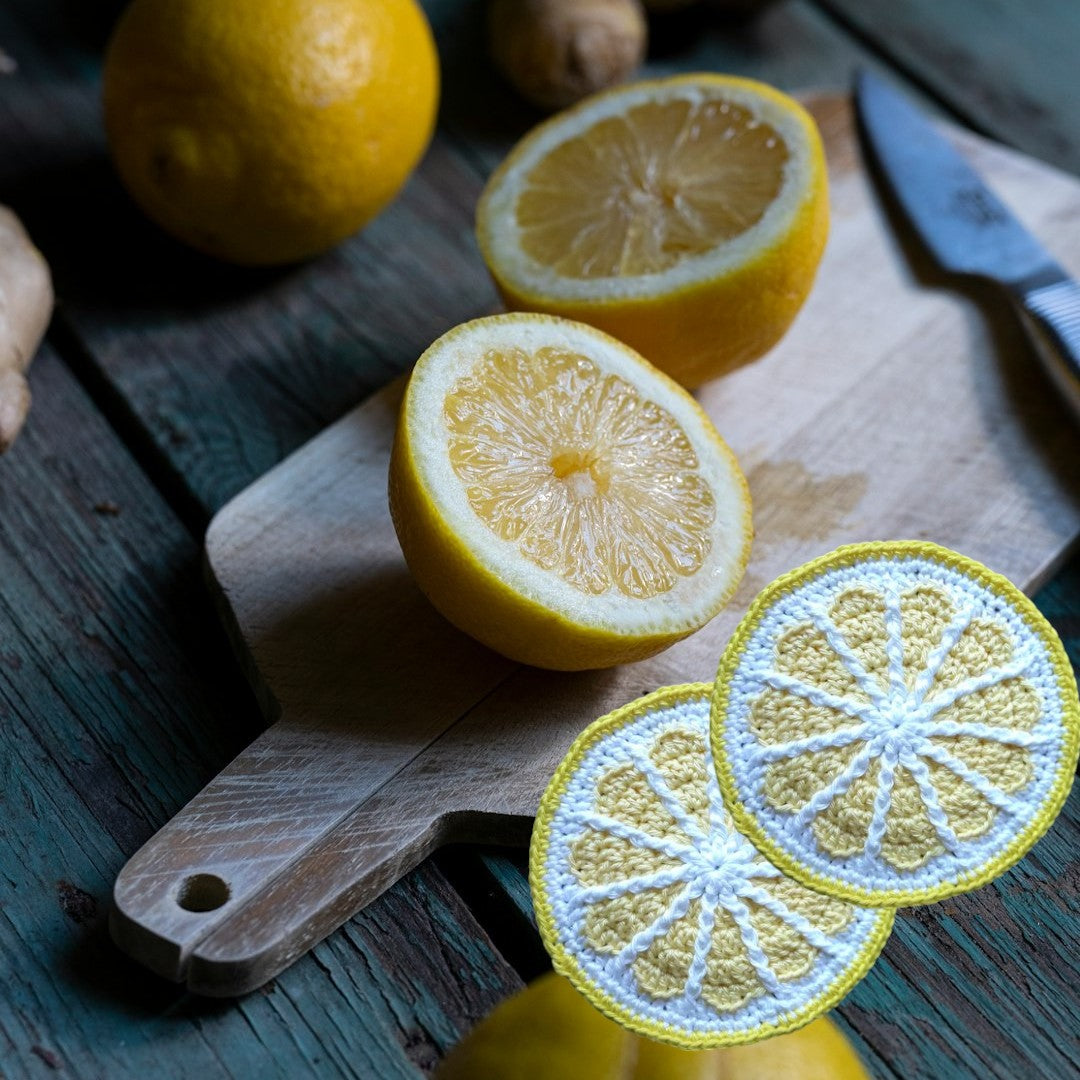 lemon slice crochet coasters