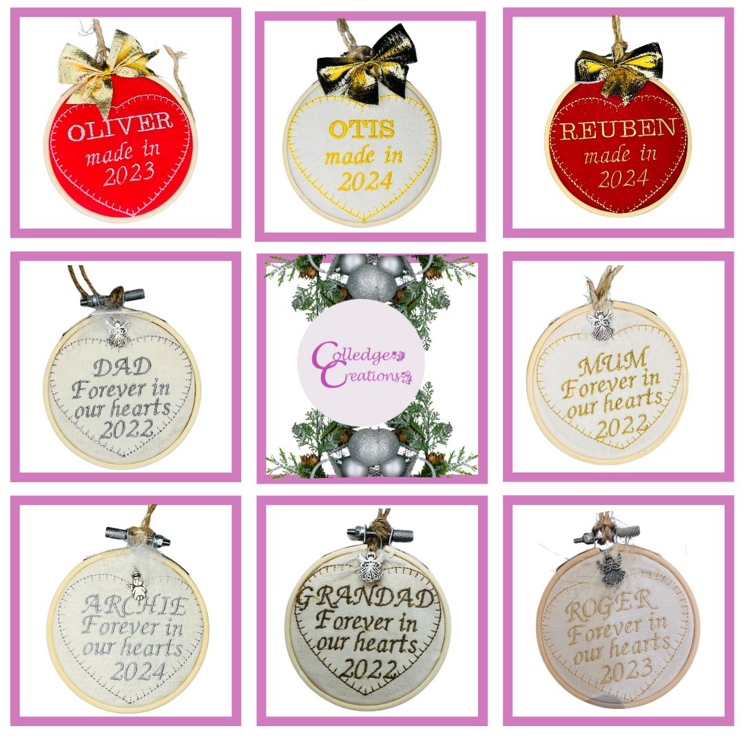 embroidered christmas baubles