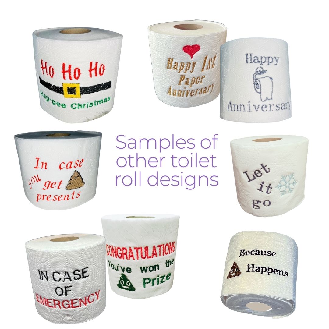 quirky embroidered toilet rolls