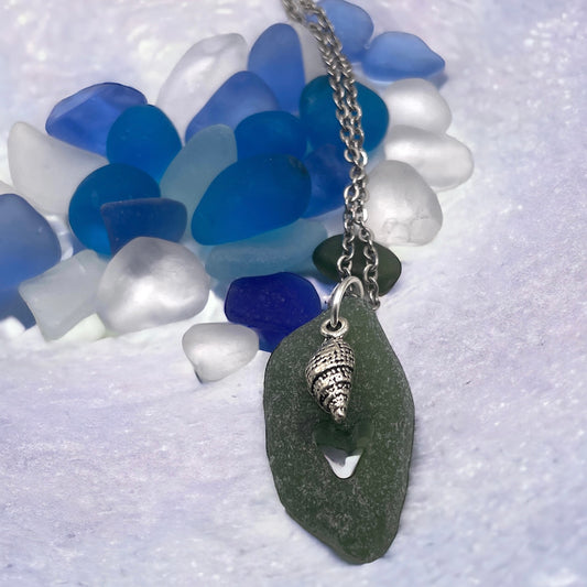 carved sea glass pendant