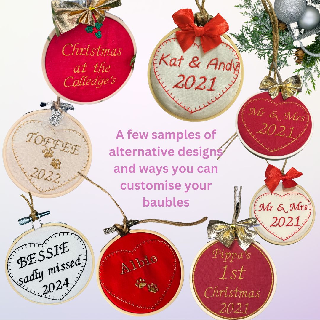 embroidered christmas baubles