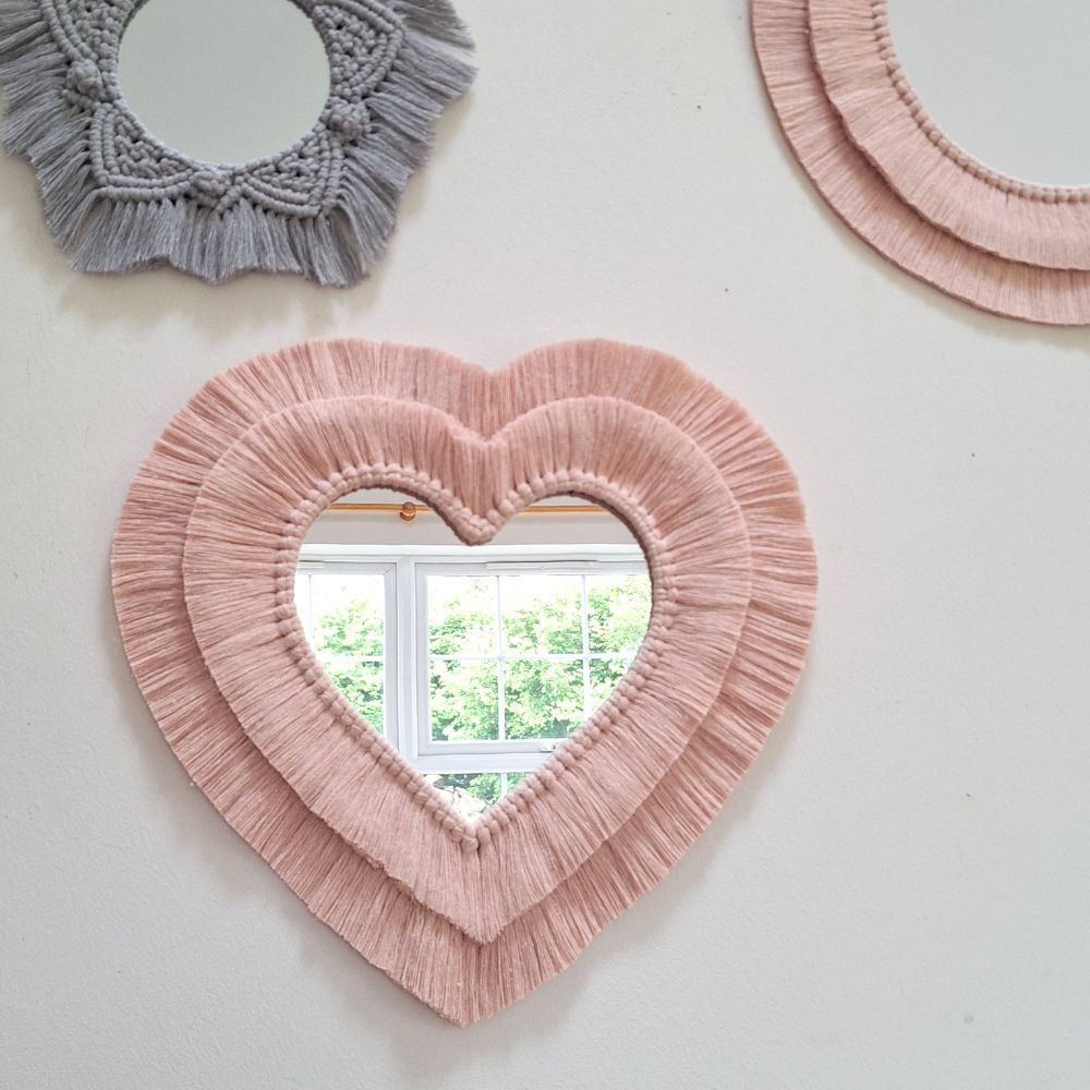 heart shaped macrame mirrors