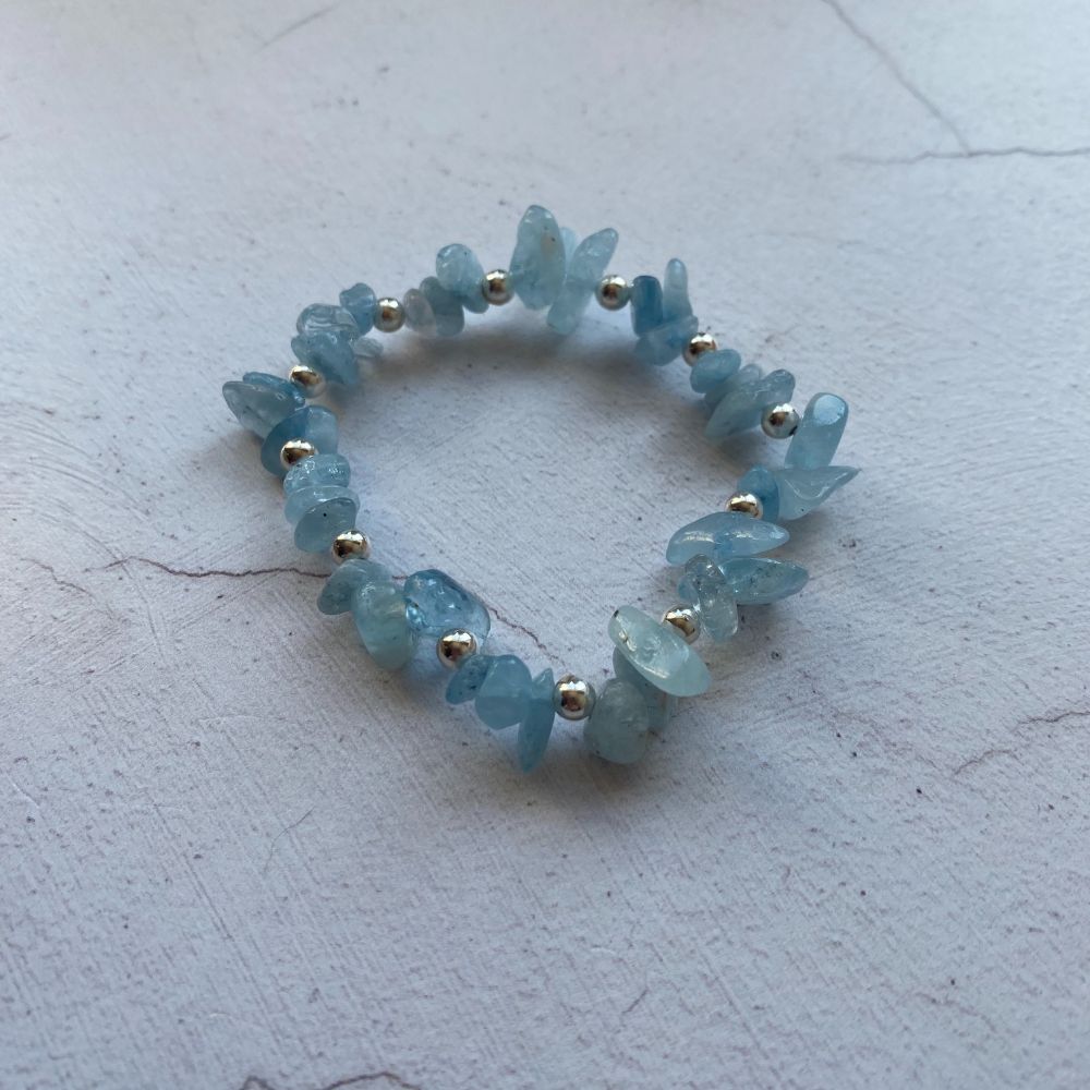 Aquamarine March Birthstone Bracelet, dainty stacking bracelet in ster –  Dainty Rocks Jewellery