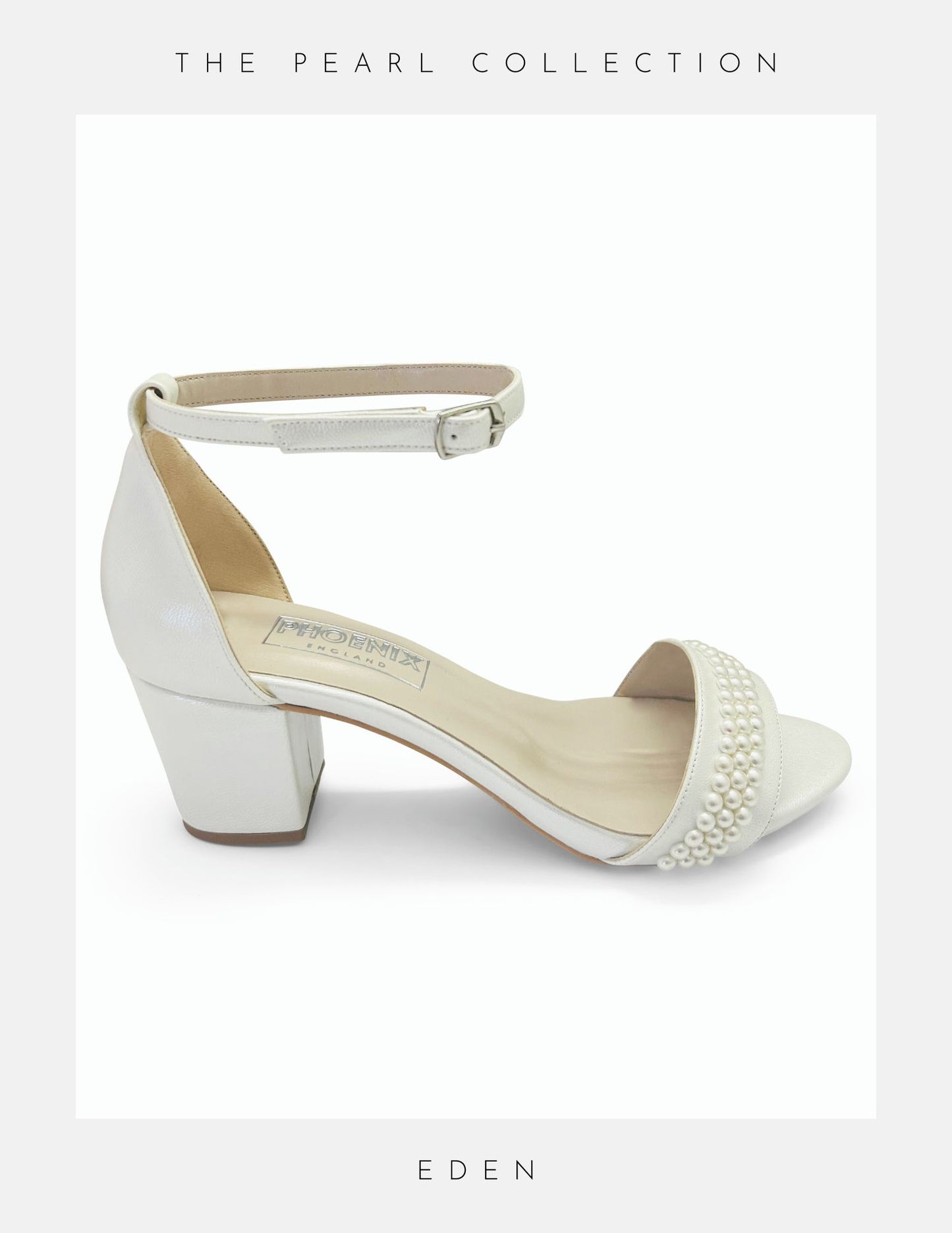 Eden pearl low block heel bridal shoes