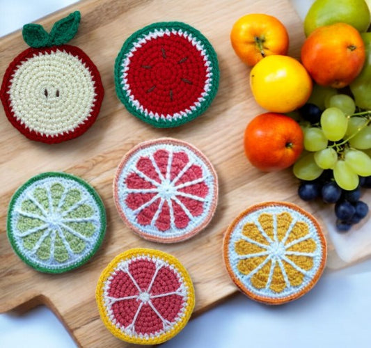 crochet fruit coasters