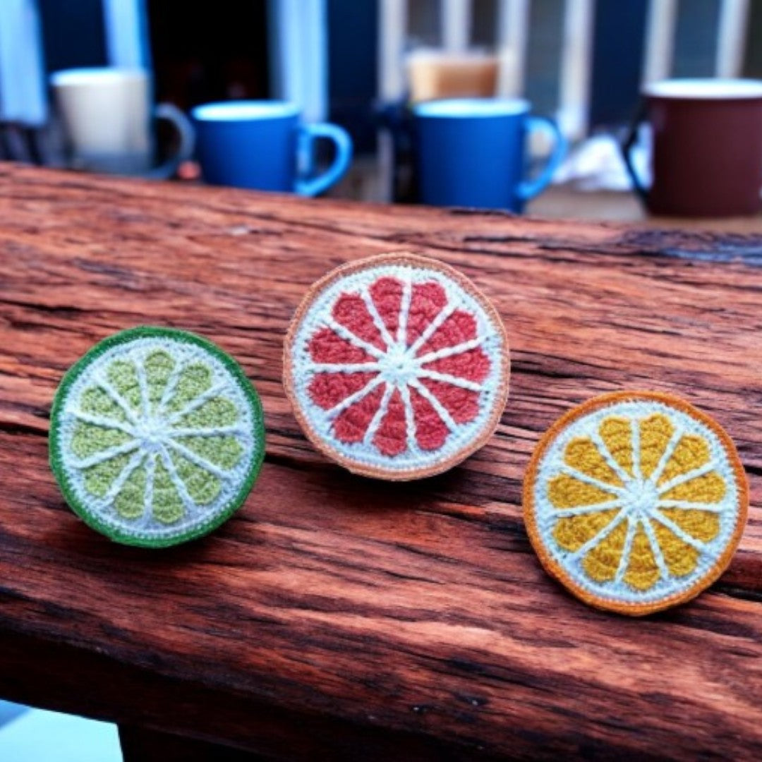 crochet fruit coasters