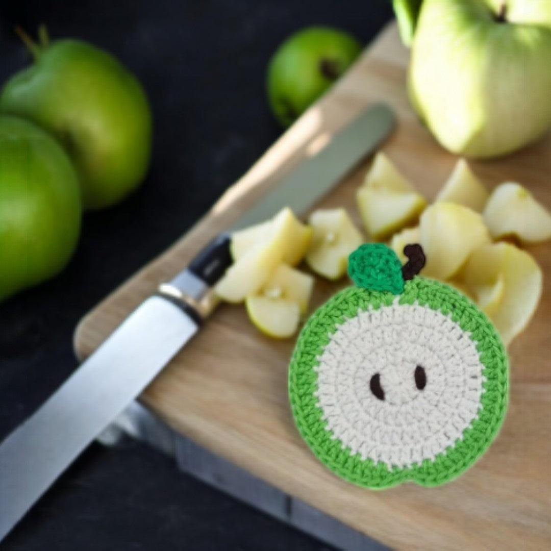 crochet apple coasters