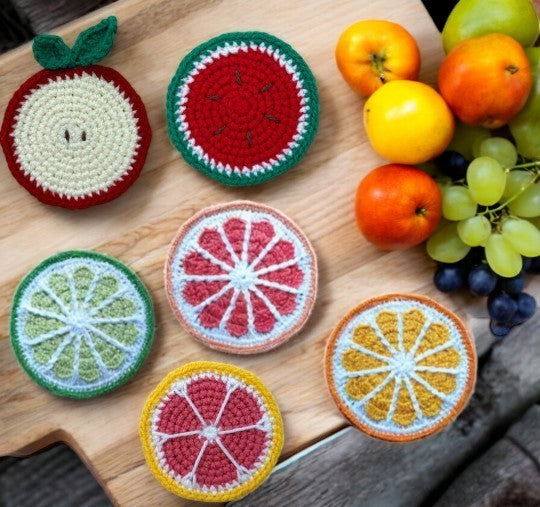 lemon slice crochet coasters