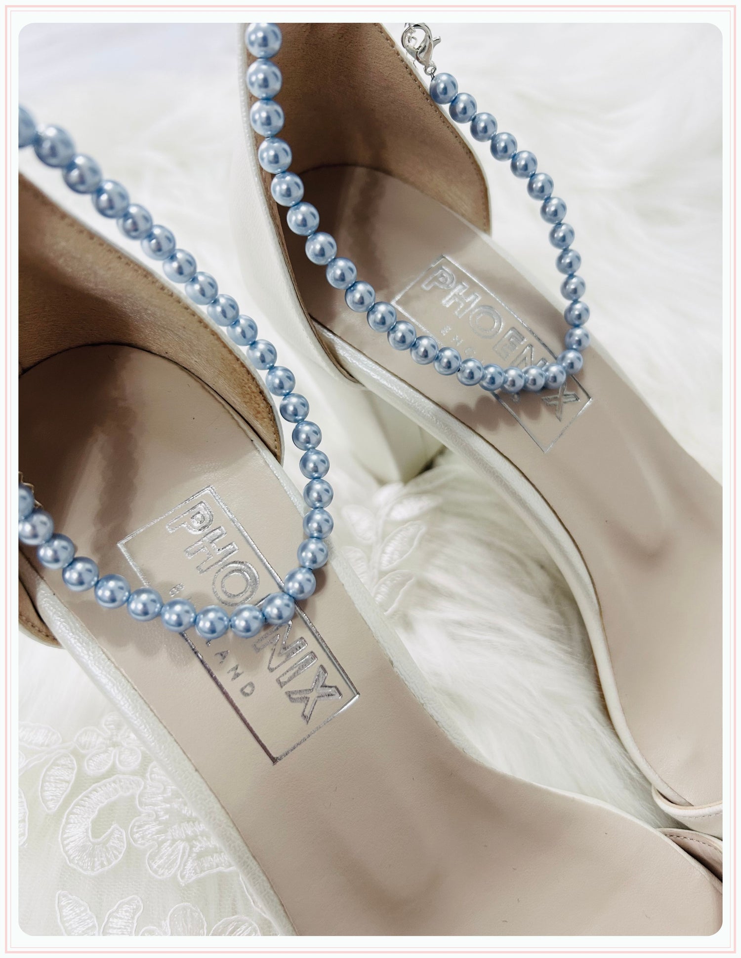 Light Blue Pearl Bridal Shoe Straps