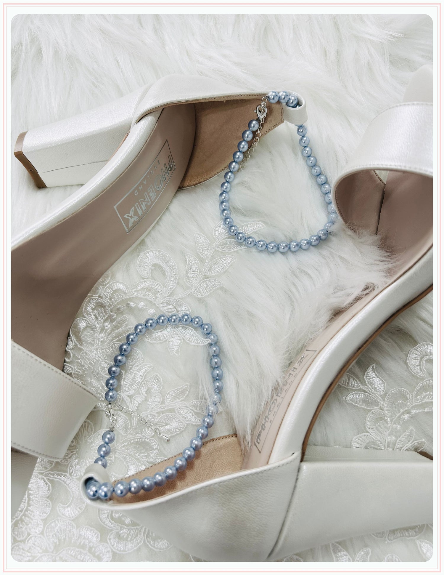 Light Blue Pearl Bridal Shoe Straps