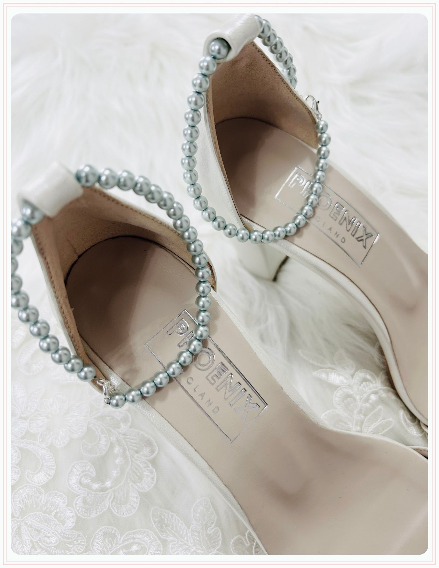 Mint Green Pearl Bridal Shoe Straps