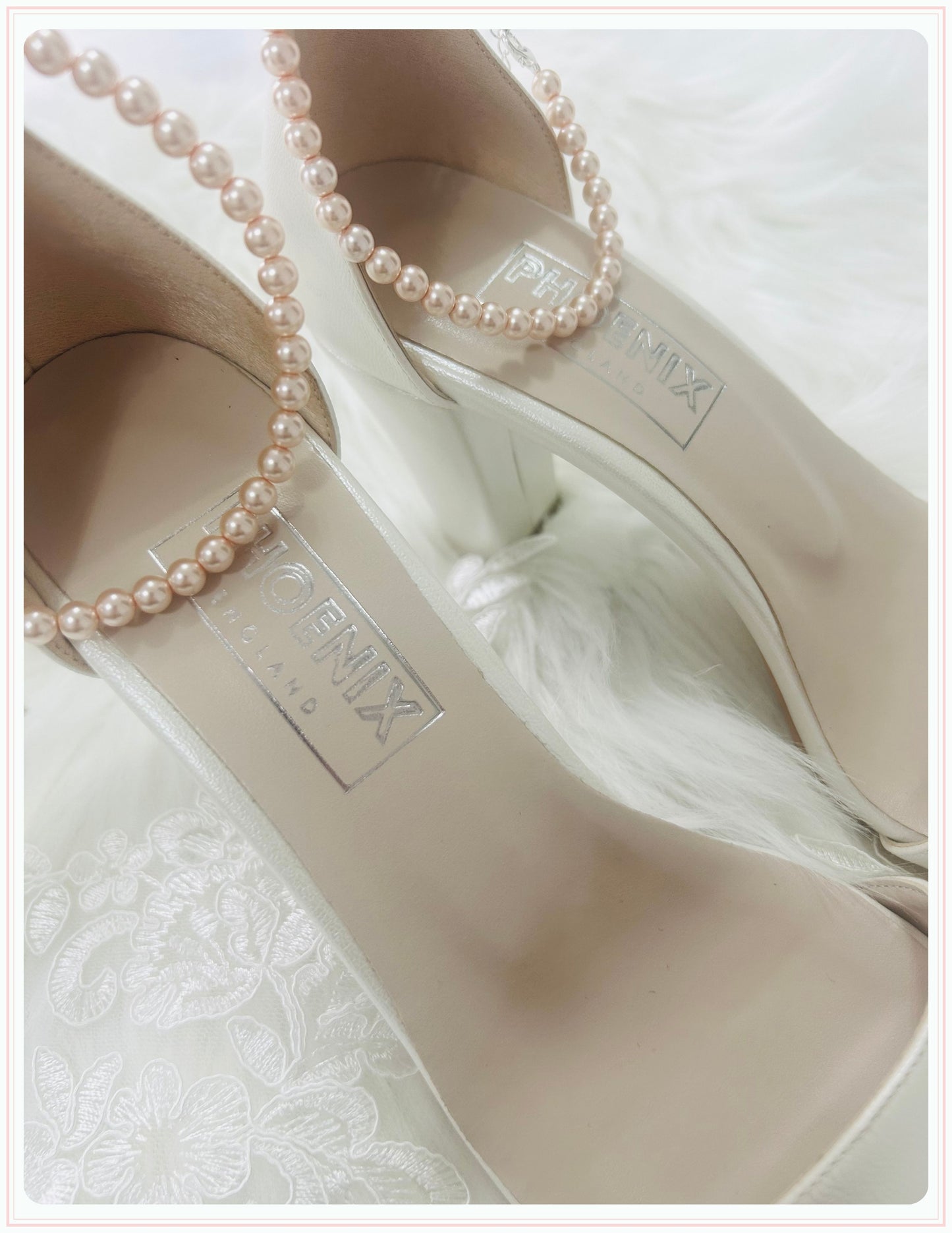 Peach Pearl Bridal Shoe Straps