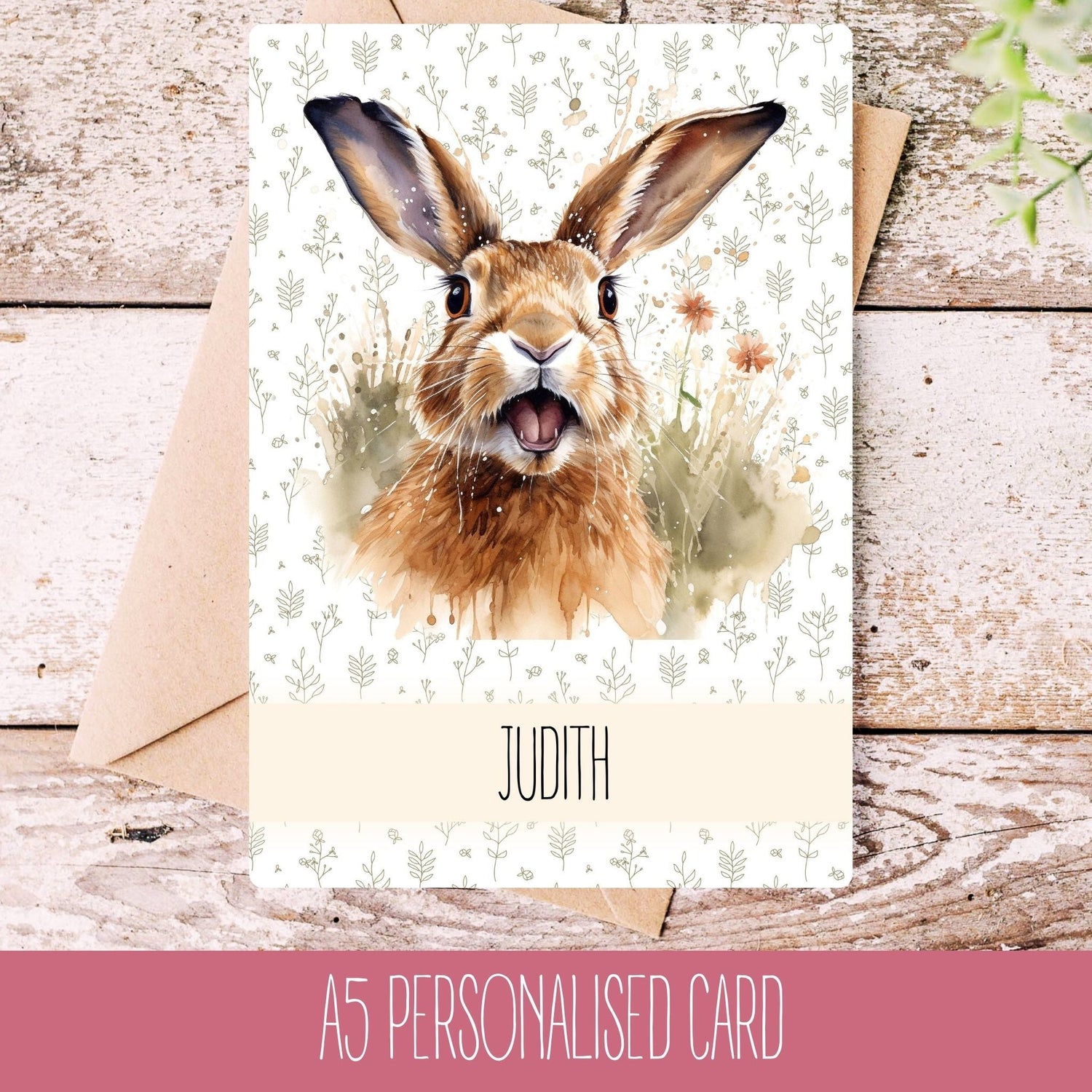 Personalised Brown Hare Birthday Card