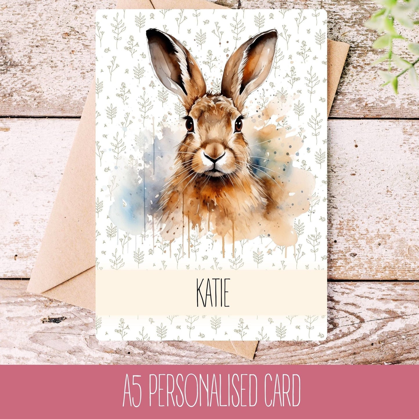 Personalised Brown Hare Greetings Card