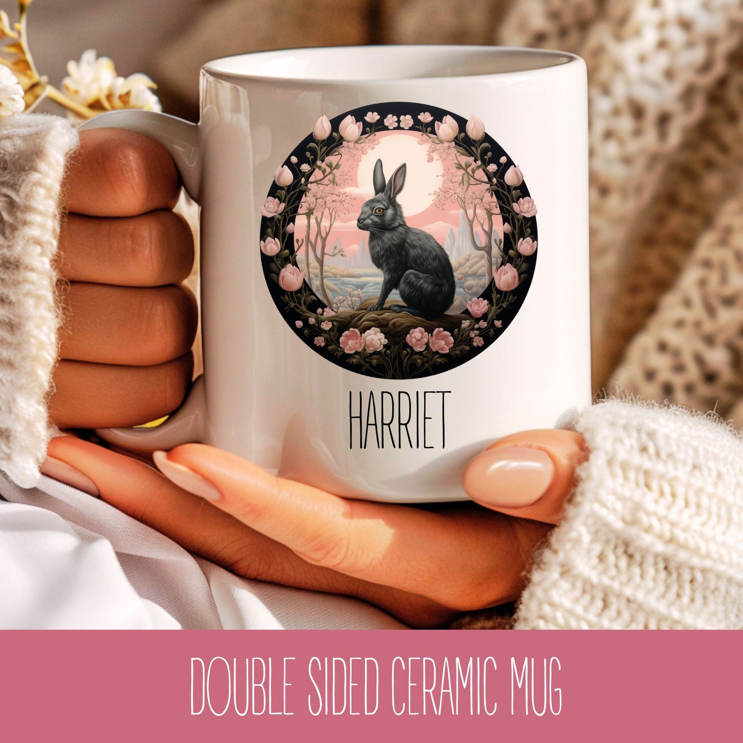 Personalised Floral Hare Coffee Cup