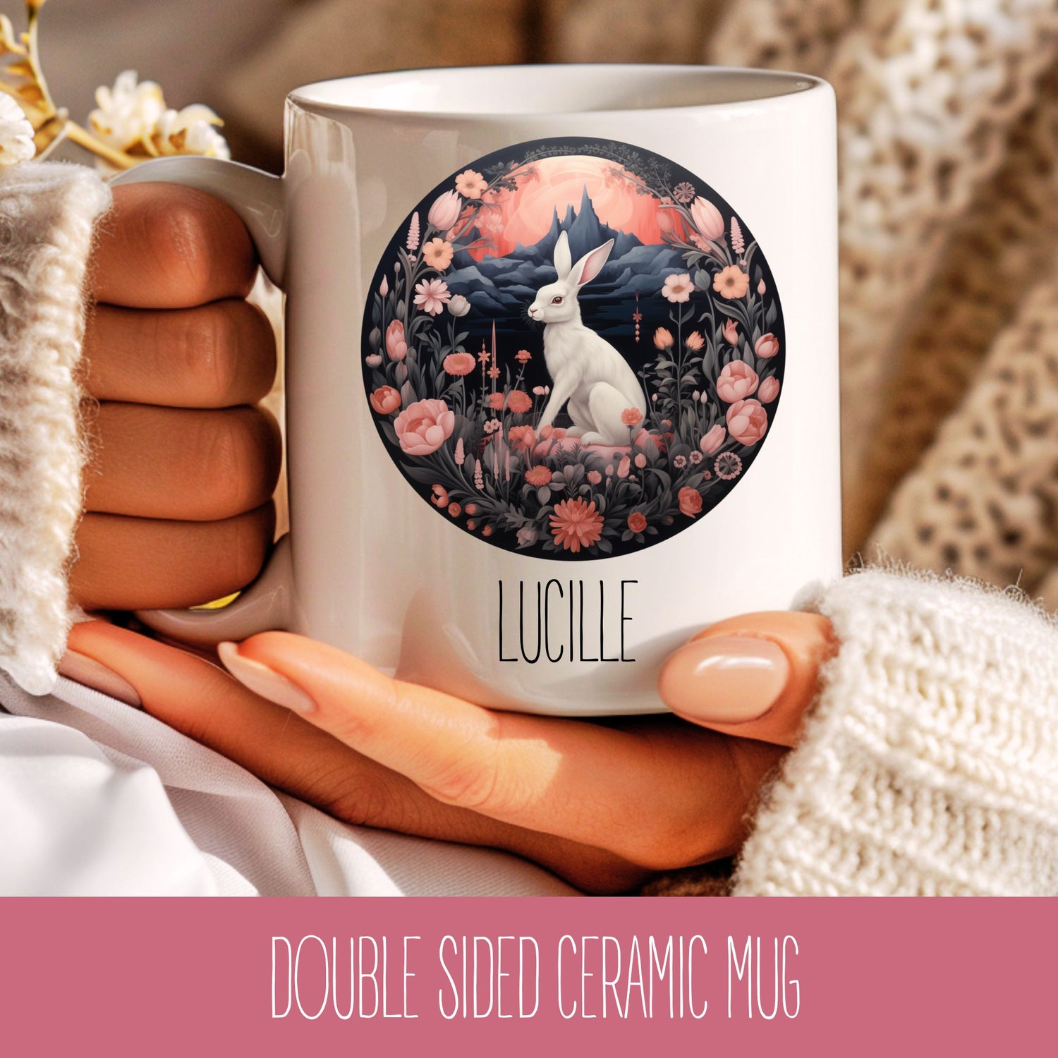 Personalised Floral Hare Coffee Mug