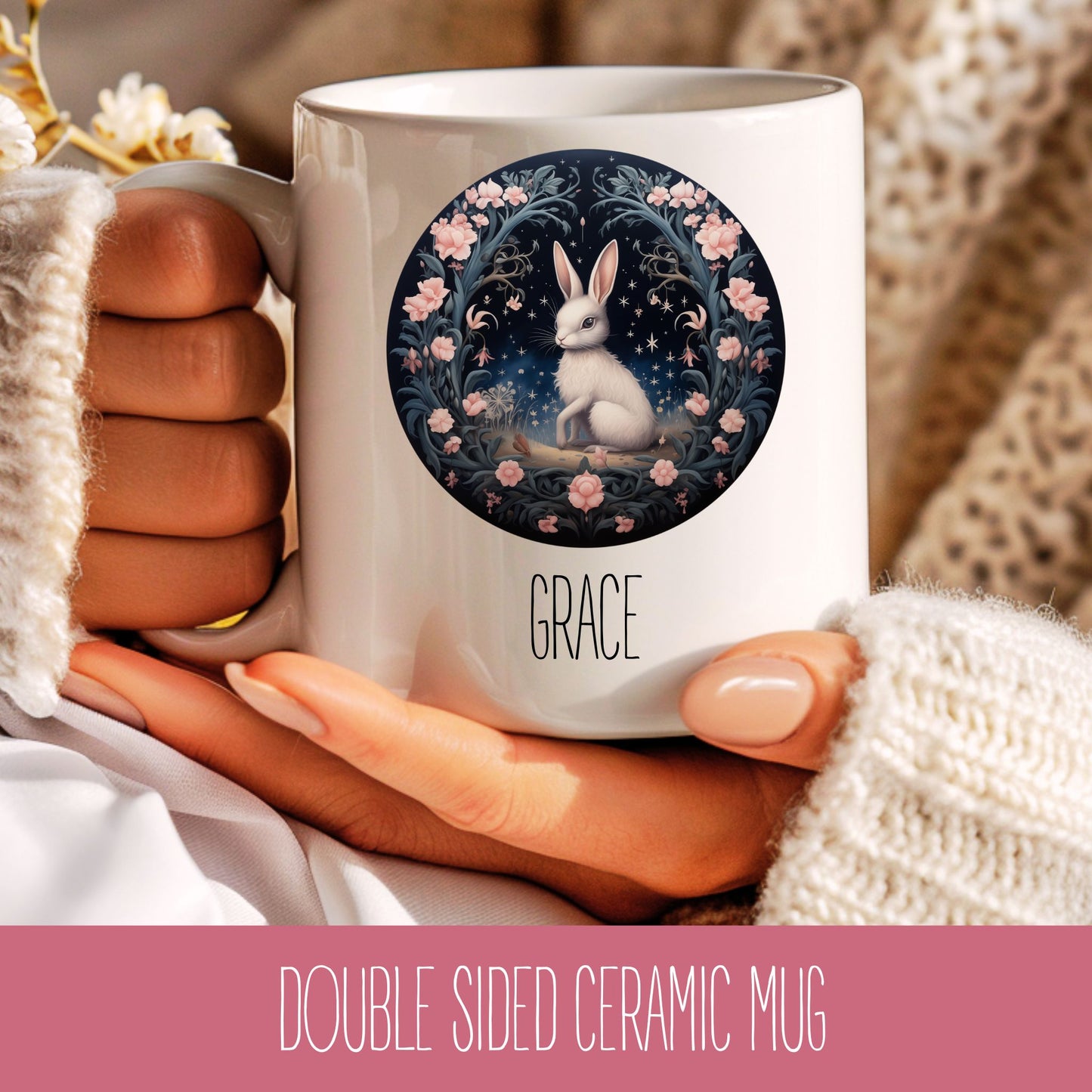 Personalised Floral Hare Mug