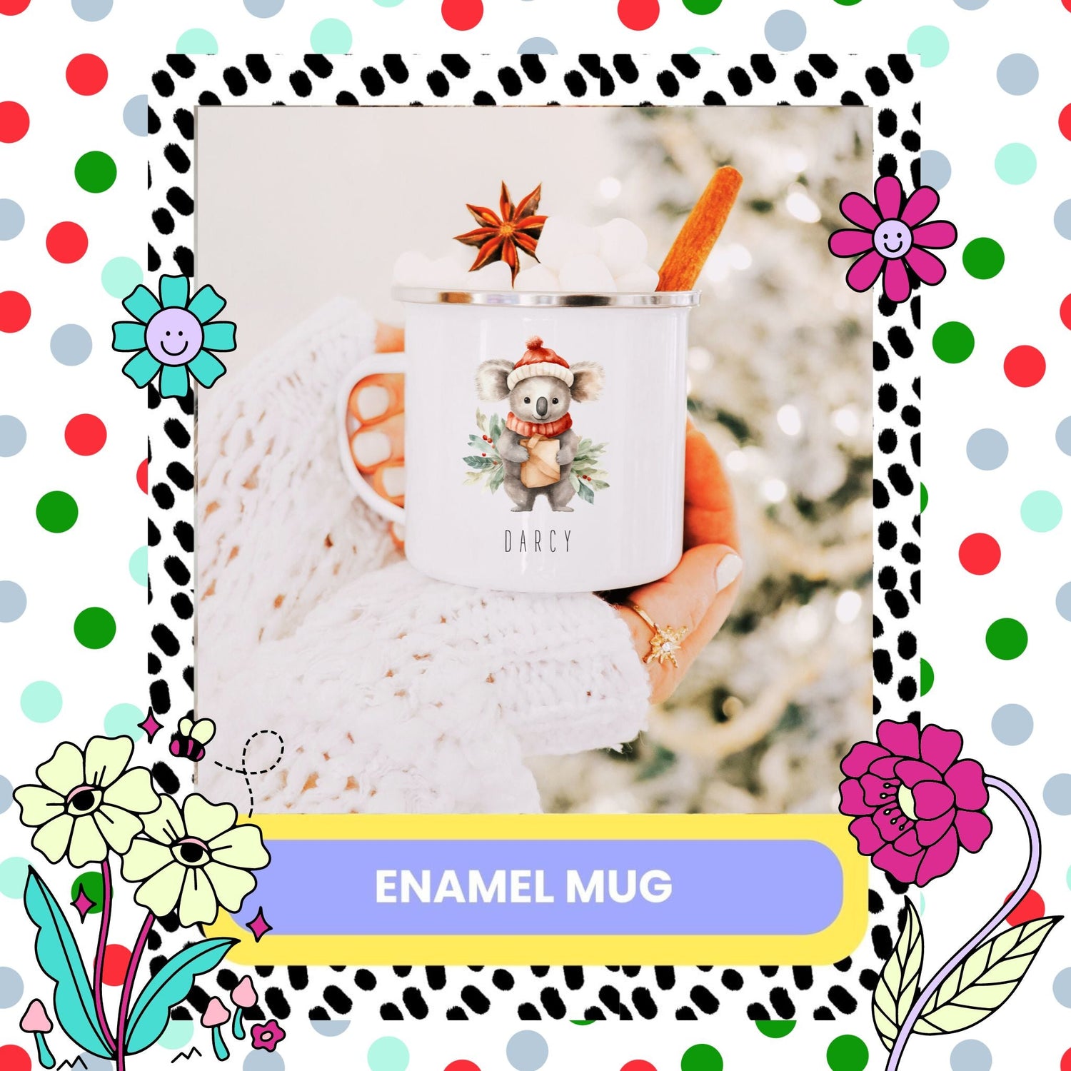 Personalised Koala Christmas Enamel Mug