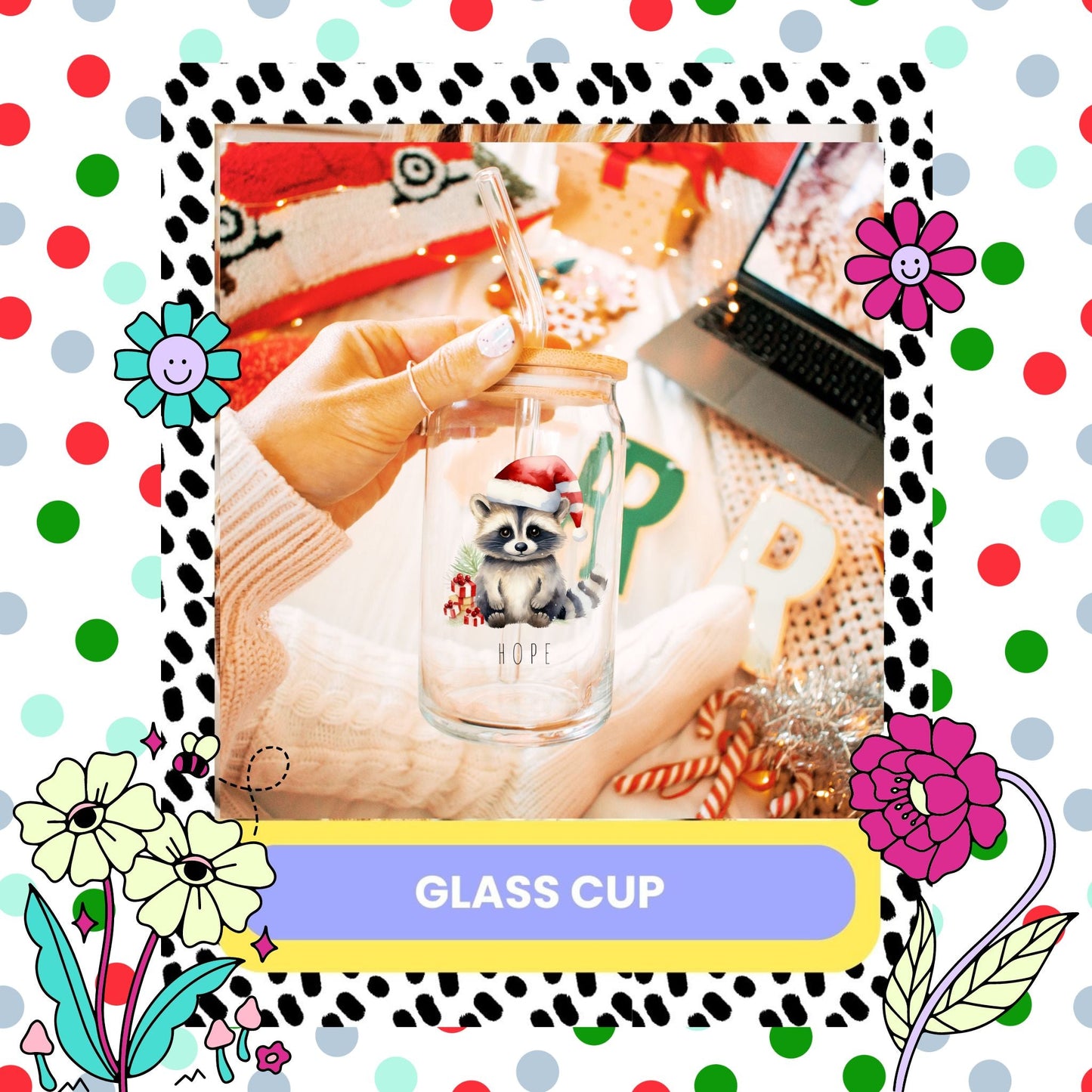 Personalised Raccoon Glass Cup