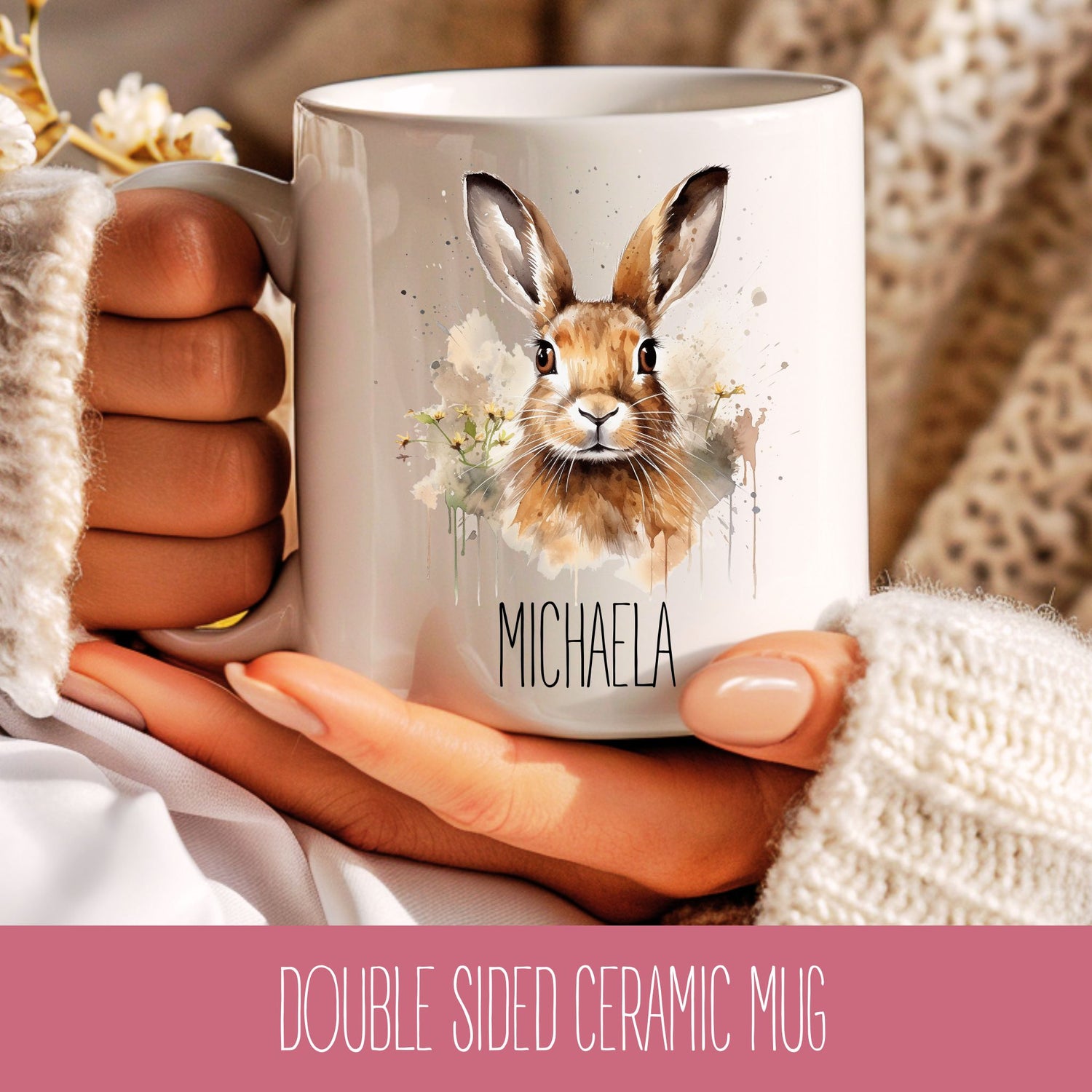 Personalised Watercolour Hare Coffee Cup