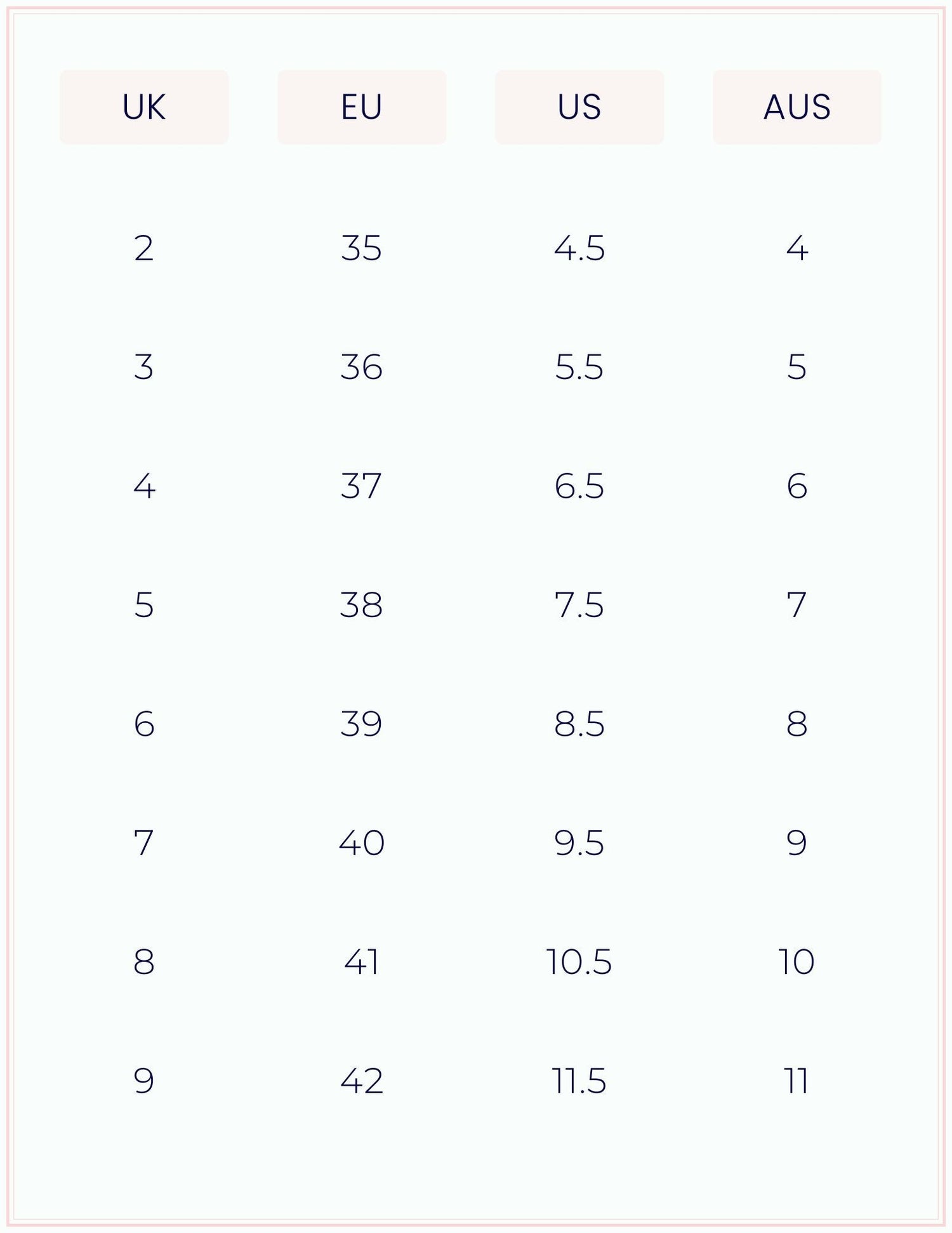 Phoenix England Size Chart