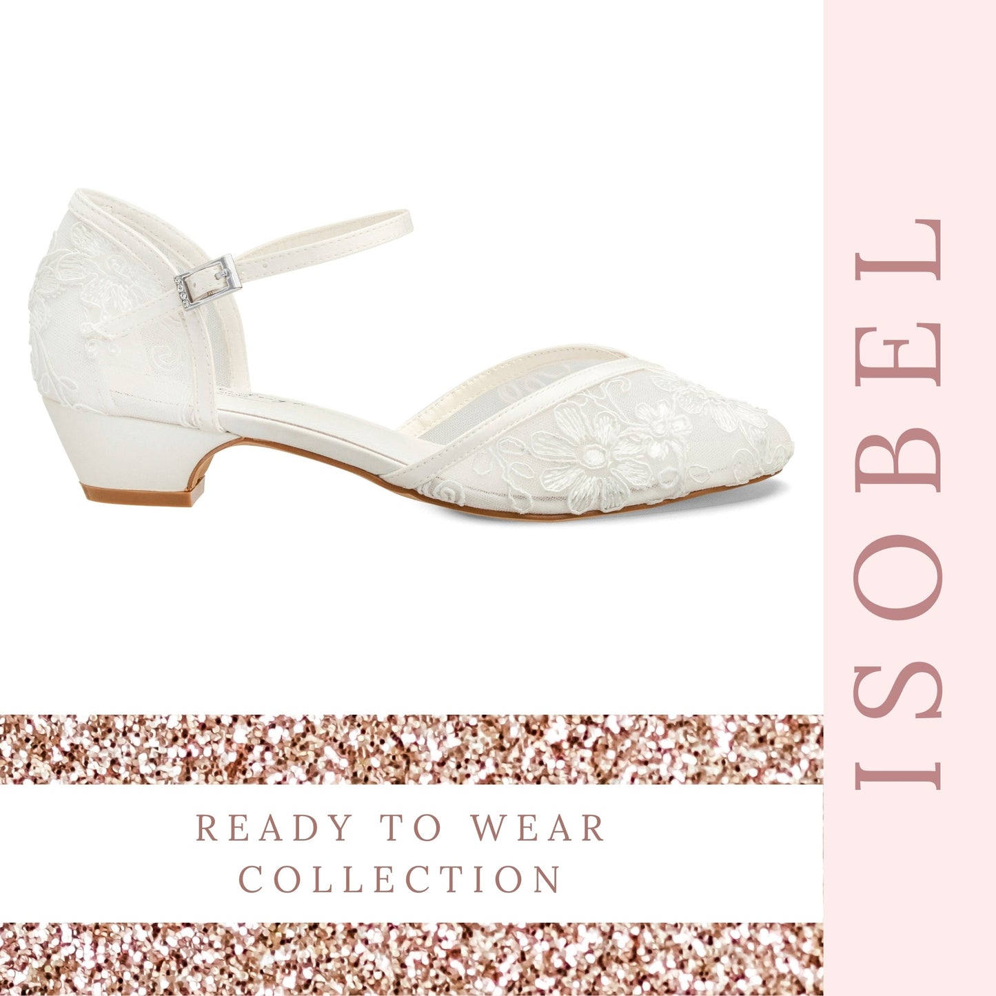 Ivory Satin Shoes Low Heel | Lace Bridal Sandals