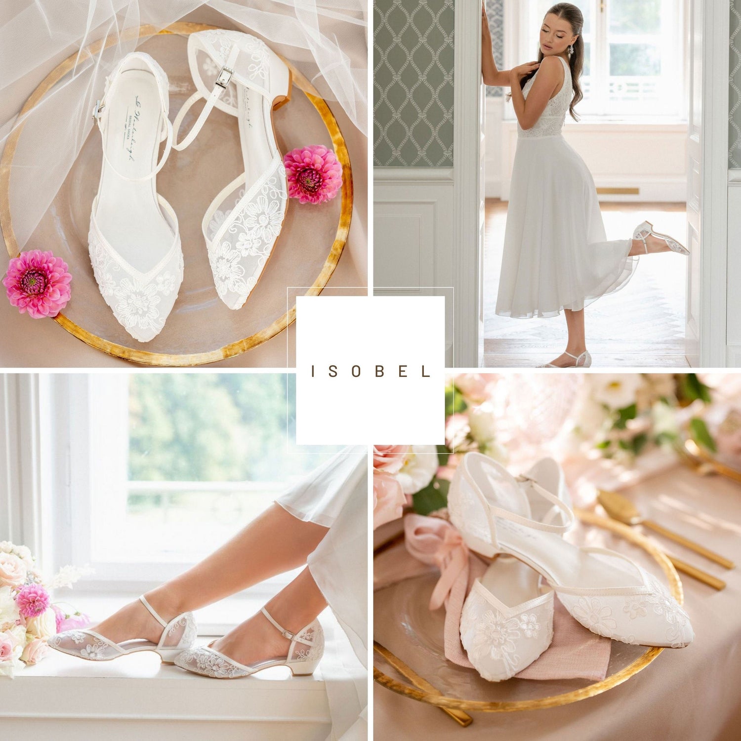 Low Block Heel Wedding Shoes in Ivory Satin, STAR – Topknot Tiaras & Veils