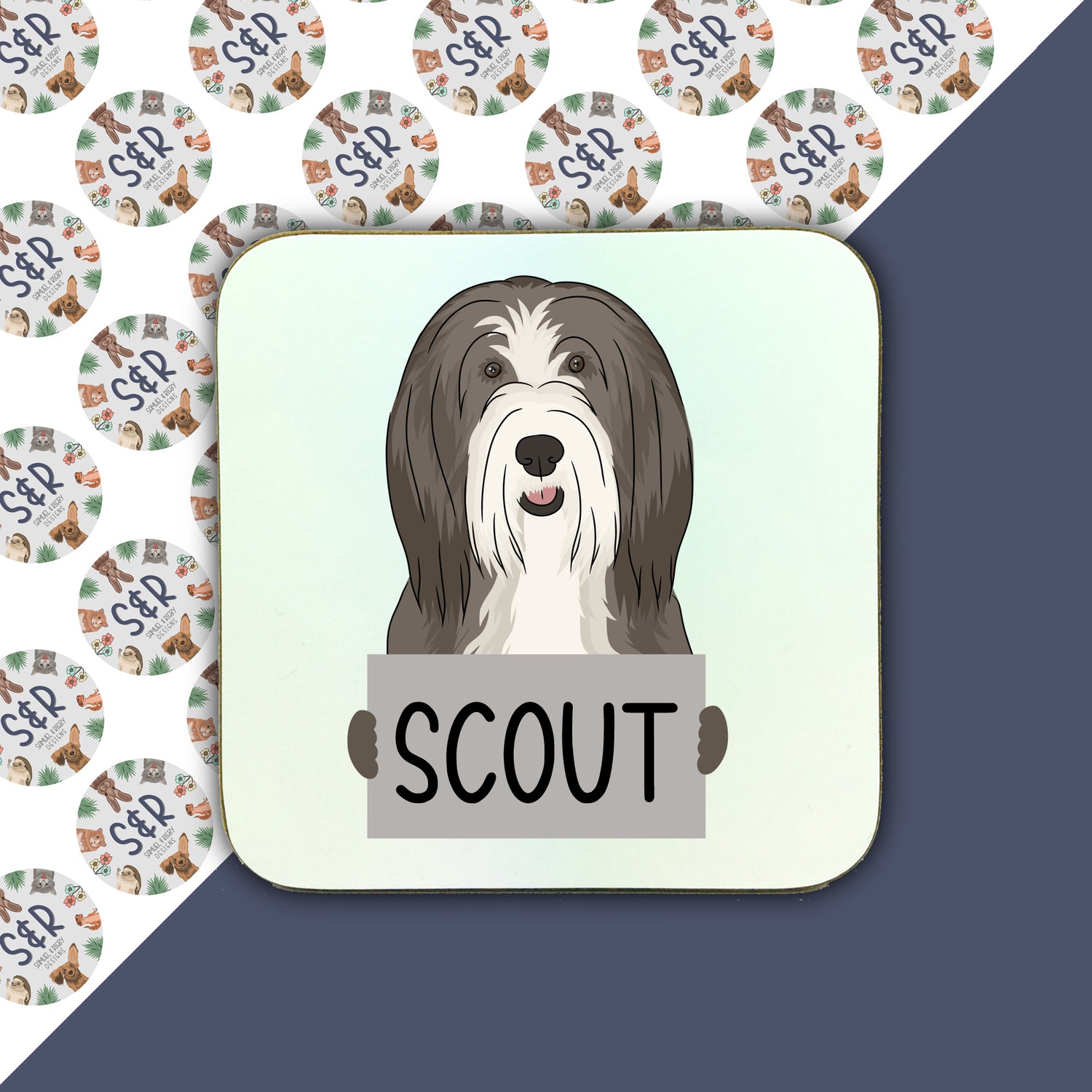 Bearded Collie Personalised Coaster Dog Coasters Beautifully